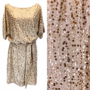 EUC Beige Sequin Boatneck Party Dress